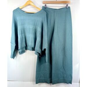 Rae Mode Teal Aqua Blue Knit 2 Piece Lounge Set‎ Womens Large